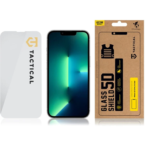 Taktický sklenený štít 2,5D pre Apple iPhone 13/13 Pro/14/16e/17e číry - Ochranné fólie a sklo - Obrázok 9NUM100501