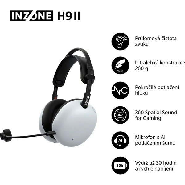 Sony INZONE H9 II herné bezdrôtové slúchadlá biela - Slúchadlá - Obrázok 9PBH000K01
