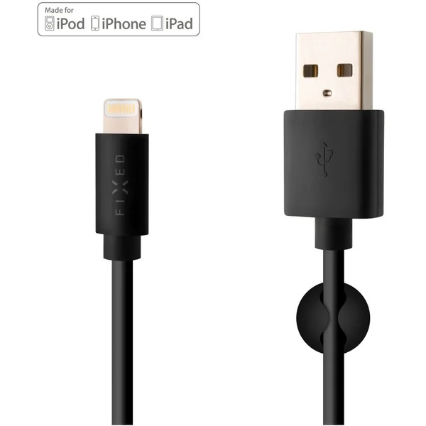 FIXED Rýchly nabíjací USB-A/Lightning napájací kábel 12W 1m čierny - Káble a redukcie - Hlavný obrázok