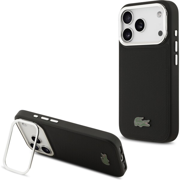 E-shop Lacoste Iconic Petit Pique Camera Stand MagSafe kryt iPhone 17 Pro čierny