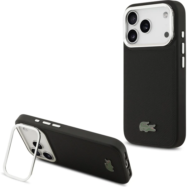 Lacoste Iconic Petit Pique Camera Stand MagSafe kryt iPhone 17 Pro čierny - Puzdra - Hlavný obrázok