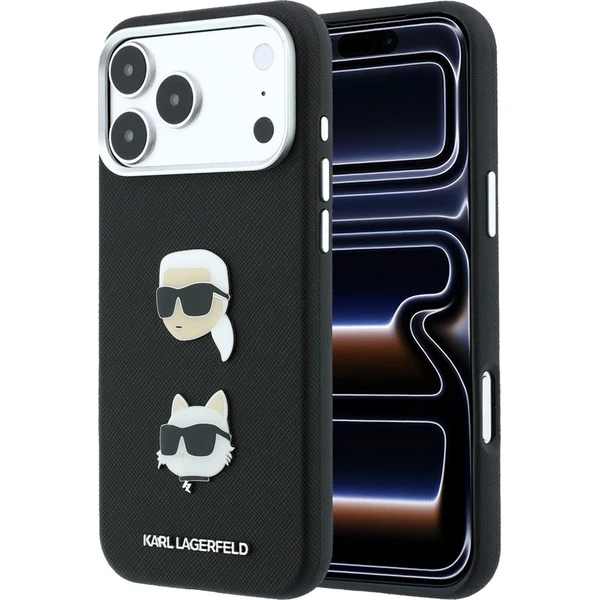 Karl Lagerfeld PU Semi Wrap Saffiano K&CH Heads kryt iPhone 18 Pro Max černý - Puzdra - Hlavný obrázok