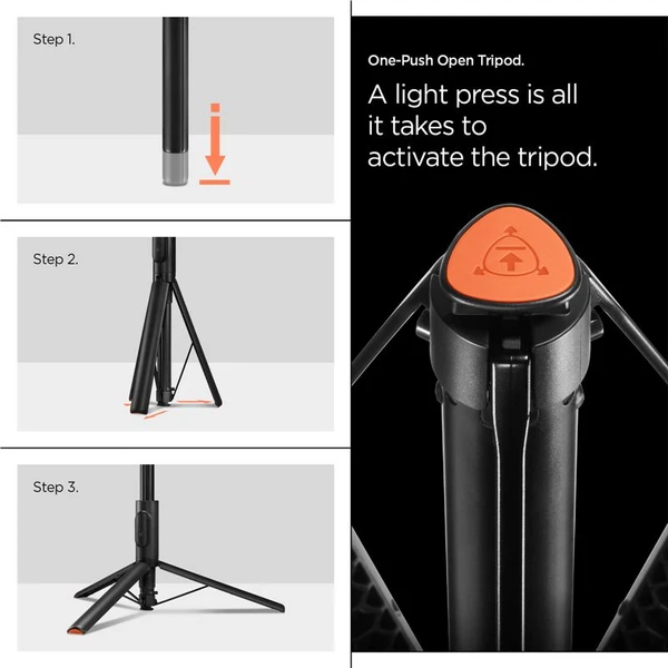 Spigen Tripod Selfie Stick Auto-Open držiak na selfie čierny - Držiaky - Obrázok 9c181c0120964edd83ff28b485e3602c