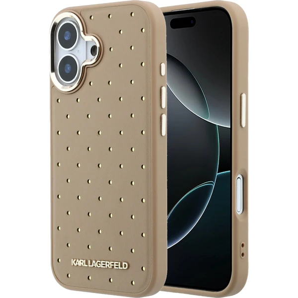 Karl Lagerfeld PU Perforated Gold Dots MagSafe Zadný Kryt pre iPhone 17 Beige - Puzdra - Hlavný obrázok