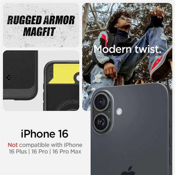 Spigen Rugged Armor MagSafe kryt iPhone 16 matte black - Puzdra - Obrázok 9cbe0e11f5b647cbb597b69ce1c0e9c2