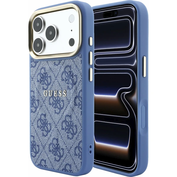 Guess PU Leather 4G Gold Frame Embossed MagSafe Zadný Kryt pre iPhone 18 Pro Blue - Puzdra - Hlavný obrázok