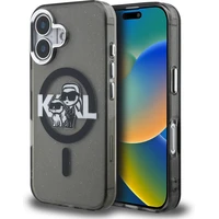 Karl Lagerfeld IML Glitter Karl and Choupette Sketch MagSafe kryt iPhone 16 čierny - Puzdra