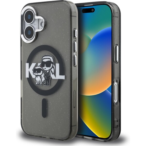 E-shop Karl Lagerfeld IML Glitter Karl and Choupette Sketch MagSafe kryt iPhone 16 čierny