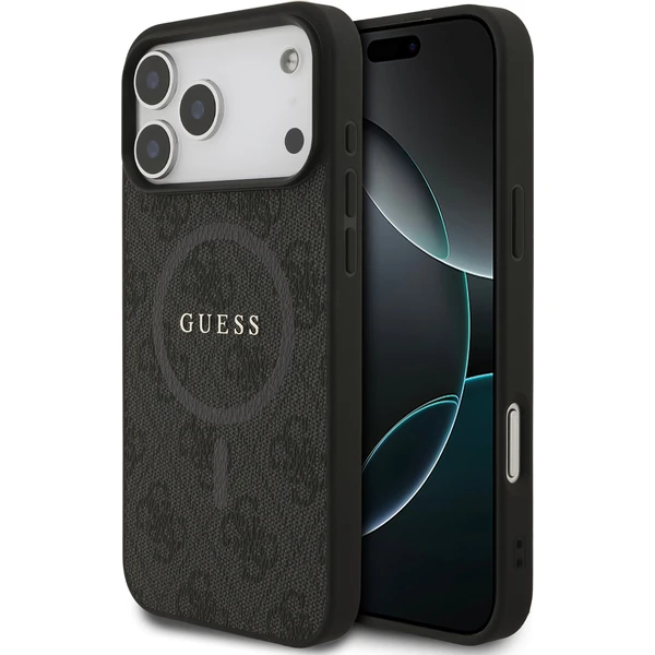 Guess PU Leather 4G Colored Ring MagSafe Zadný Kryt pre iPhone 17 Pro Max čierny - Puzdra - Hlavný obrázok