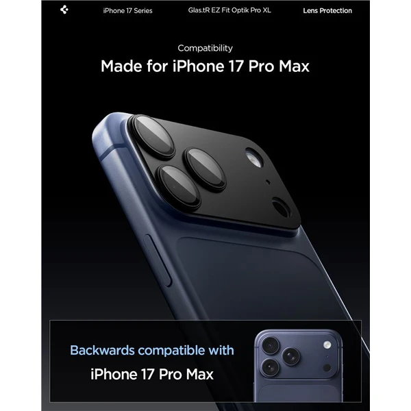 Spigen Glass TR EZ Fit Optik Pro XL sklo na fotoaparát iPhone 17 Pro Max čierne - Ochranné fólie a sklo - Obrázok 9dfcd9cedbd746adb79cf94035763799