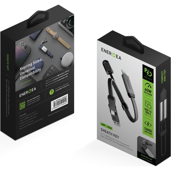 ENERGEA Sheath Key 2v1 USB-C/USB-A kábel, 480 Mb/s, 60W, 15 cm, gunmetal - Káble a redukcie - Obrázok 9e216bb673fb417a95ffb592e839e77b