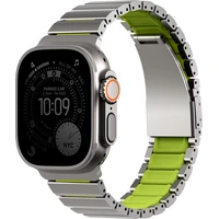 UNIQ Strova Flex titanový remienok pre Apple Watch 49/46/45/44mm Titanium Silver/Lime Green - Remienky