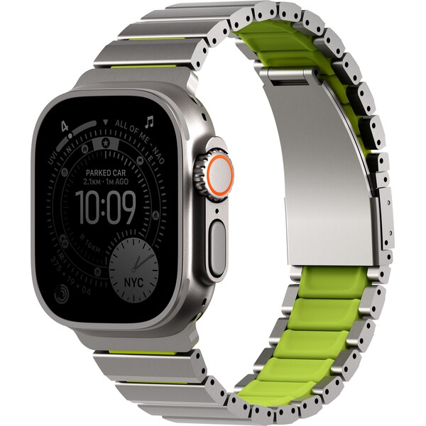 UNIQ Strova Flex titanový remienok pre Apple Watch 49/46/45/44mm Titanium Silver/Lime Green - Remienky - Hlavný obrázok