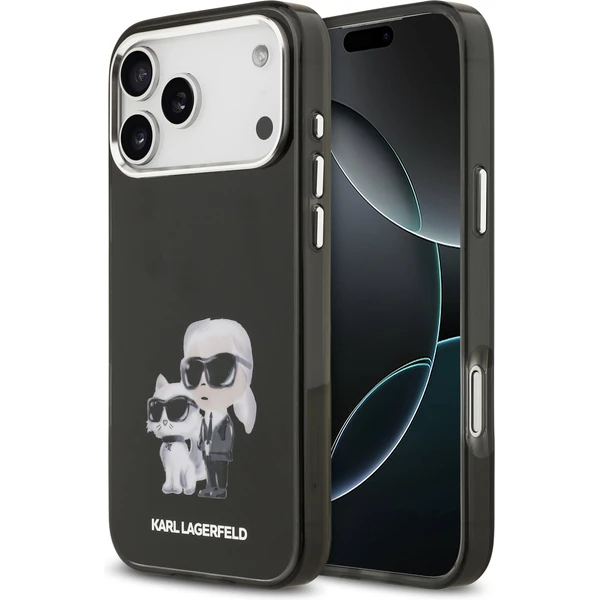 Karl Lagerfeld IML Aquarelle Karl and Choupette kryt iPhone 17 Pro čierny - Puzdra - Hlavný obrázok