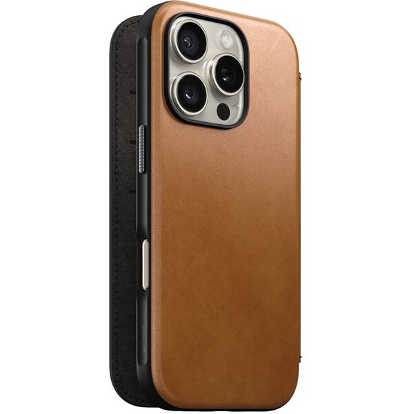 Nomad Modern Leather Folio MagSafe púzdro iPhone 16 Pro svetlo hnedé