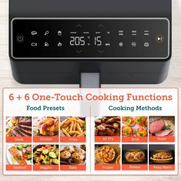 Cosori Dual Blaze 6,4 L SMART teplovzdušná fritéza + 5x špíz a gril. rošt čierna - Fritézy - Obrázok 9f8549f4a78d494196fa7ea83256bbab