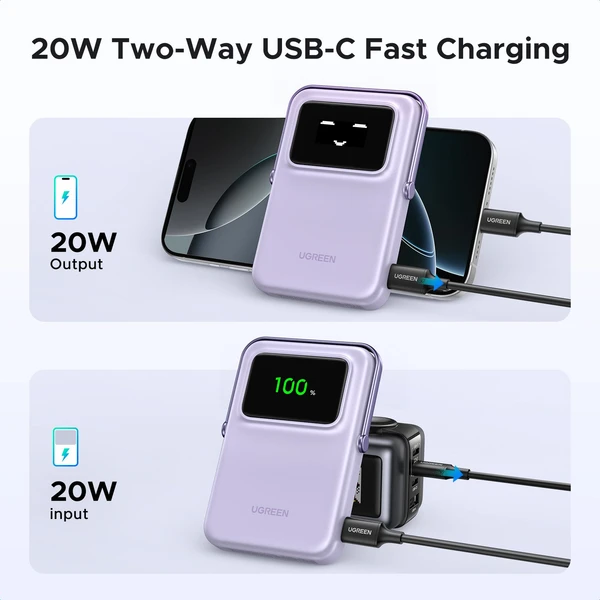 UGREEN Uno MagSafe/Qi2 Powerbanka so stojanom, 10000 mAh, 20W, fialová - Powerbanky - Obrázok 9f8e0c82ca7440bab1c1d4655c0dc192