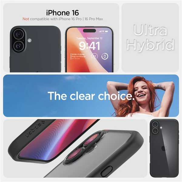 Spigen Ultra Hybrid kryt iPhone 16 matte black - Puzdra - Obrázok 9fb0e1116e8d4394a7f407317287596d