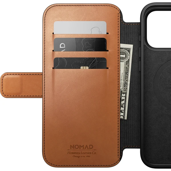 Nomad Modern Leather Folio (Horween) MagSafe kožené puzdro iPhone 18 Pro Max Saddle - Puzdra - Obrázok 9fba222eff3c47419d3297c11174c46a