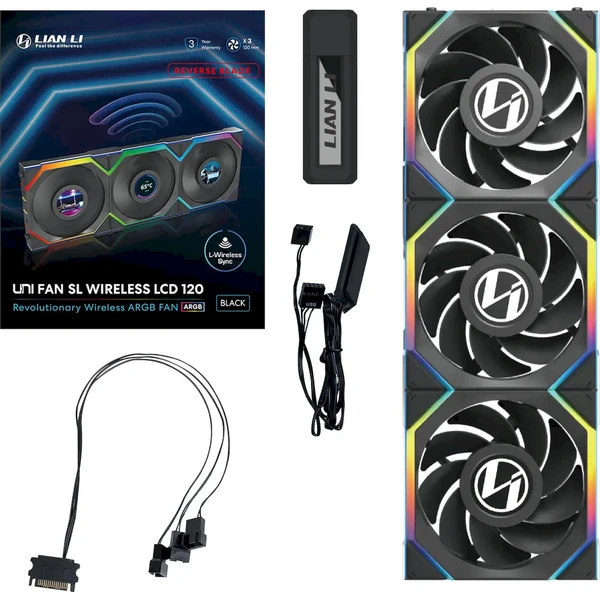 Lian Li UNI FAN SL Wireless LCD ventilátor 3x120 mm + ovládač čierny - Ventilátory pre PC - Obrázok A0AS000K01