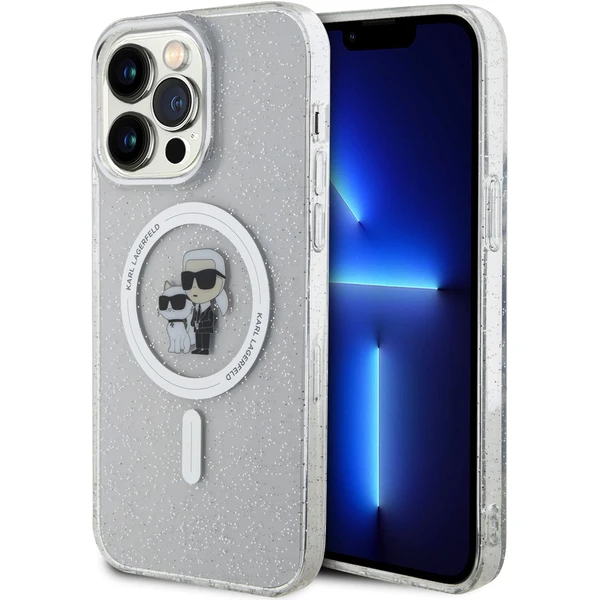 Karl Lagerfeld IML Glitter Karl a Choupette MagSafe kryt iPhone 15 Pre Max číry - Puzdra - Hlavný obrázok