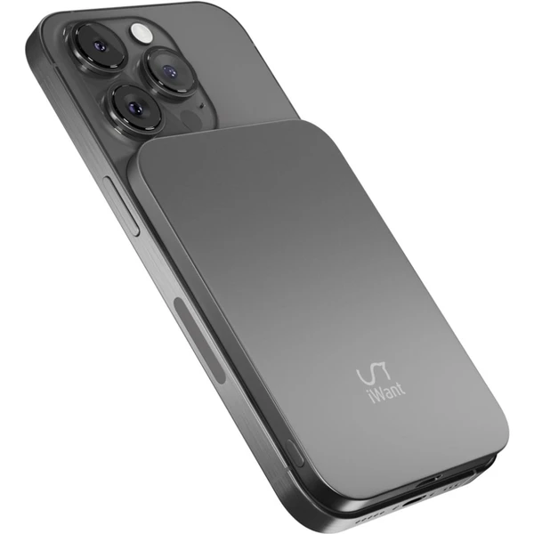 iWant 3000mAh Aluminium Mag+ MagSafe bezdrôtová powerbanka vesmírne sivá - Powerbanky - Hlavný obrázok