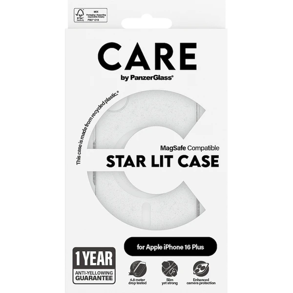 PanzerGlass® CARE kryt Apple iPhone 16 Plus MagSafe Star Lit trblietavý/biely - Puzdra - Obrázok A308000P01