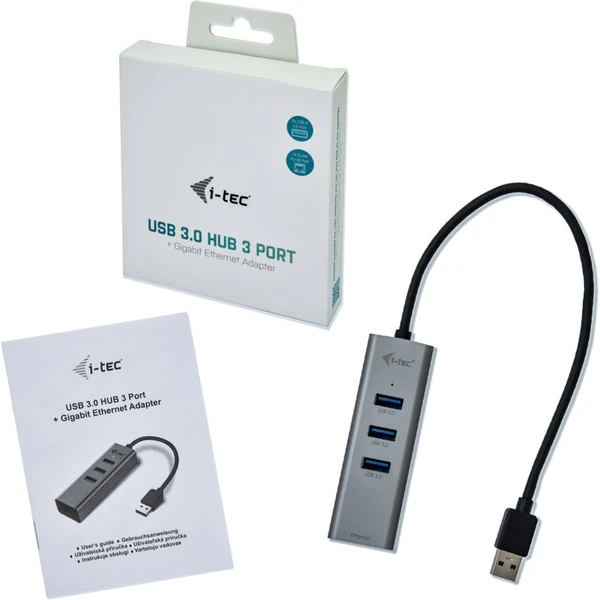 i-tec USB 3.0 Metal HUB 3 Port + Gigabit Ethernet Adapter - USB huby - Obrázok A39B000501