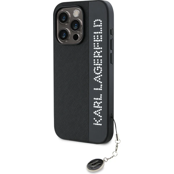 Karl Lagerfeld PU Saffiano Rhinestone Charm zadný kryt iPhone 15 Pre čierny - Puzdra - Obrázok A4N5000J01