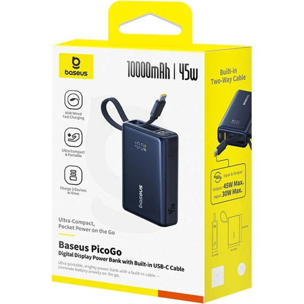 Powerbanka Baseus PicoGo 10000mAh 45W s digitálnym displejom a káblom USB-C čierna - Powerbanky - Obrázok A5AE000N01