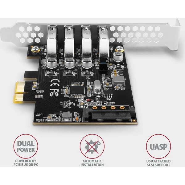 AXAGON PCEU-43RS PCIe radič 4x USB 3.2 Gen 1 - Radiče - Obrázok A5W3000L01