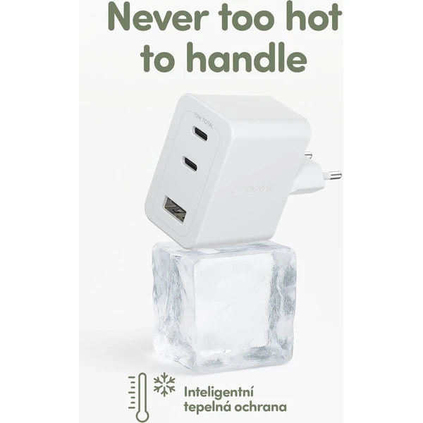 PanzerGlass® empower nabíjačka Turbo GaN (70 W) 2x USB-C + 1x USB-A, biela - Nabíjačky - Obrázok A63J000K01