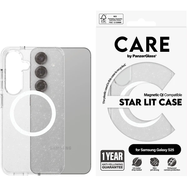 PanzerGlass® CARE kryt Samsung Galaxy S25 Star Lit trblietavý/biely QI - Puzdra - Obrázok A6FC000J01