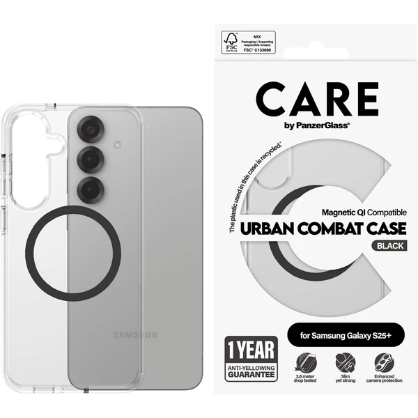 PanzerGlass® CARE kryt Samsung Galaxy S25+ Urban Combat číry/čierny QI - Puzdra - Obrázok A7FC000J01