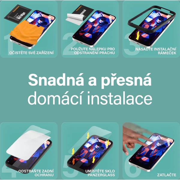 PanzerGlass® SAFE Ultra-Wide Fit sklo Apple iPhone 17e/16e/14/13/13 Pro s inštalačným rámikom - Ochranné fólie a sklo - Obrázok A9GD000J01