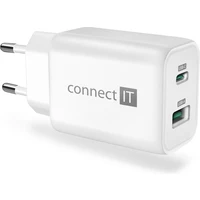 CONNECT IT Wanderer2 GaN nabíjací adaptér 1×USB-C + 1xUSB-A biely 33W PD - Nabíjačky