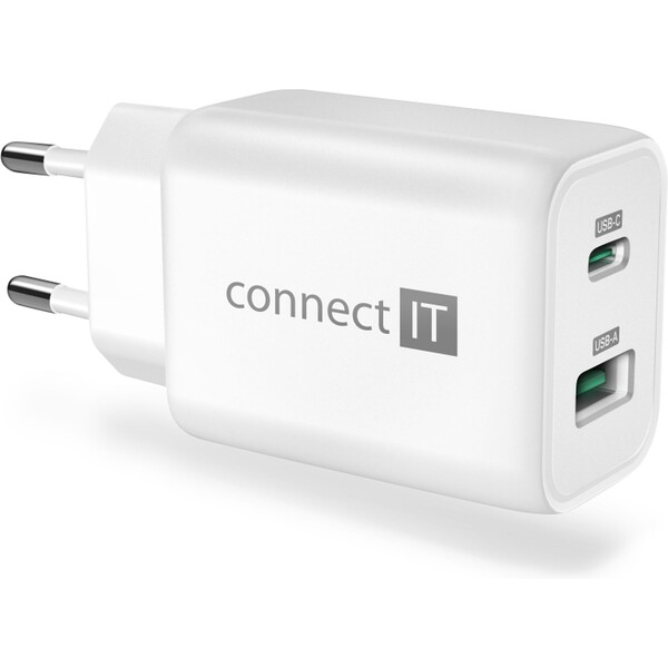 CONNECT IT Wanderer2 GaN nabíjací adaptér 1×USB-C + 1xUSB-A biely 33W PD