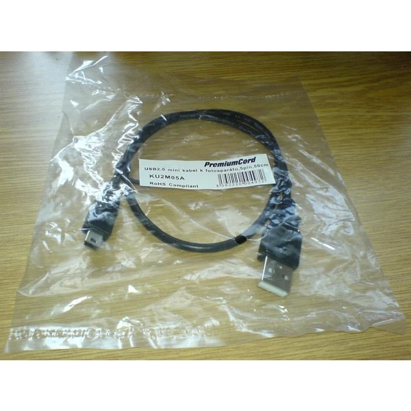 PremiumCord USB-A/MiniUSB-B kábel 0,5m čierny - Káble a redukcie - Obrázok ADTU000501