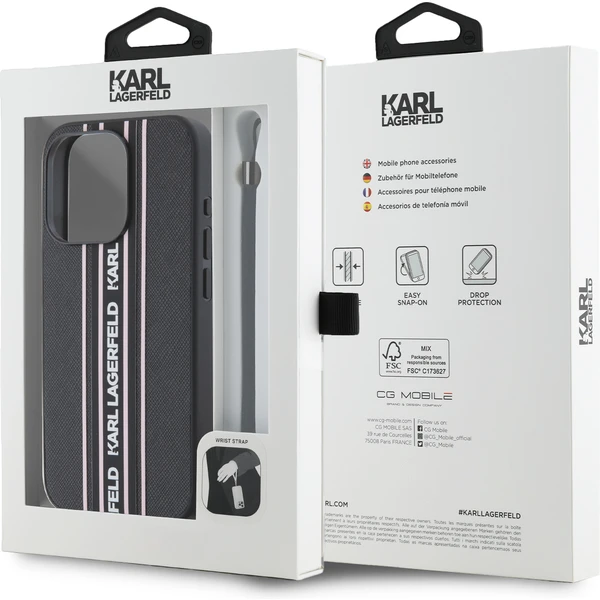 Karl Lagerfeld PU Saffiano Athleisure Stripe and Strap zadný kryt iPhone 15 Pro Max ružový - Puzdra - Obrázok AHN5000J01