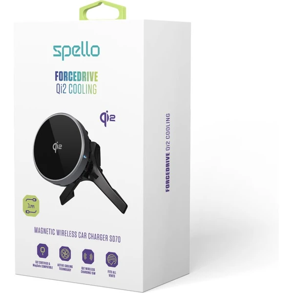 Spello ForceDrive Qi2 Cooling (15W) držiak do auta s nabíjaním čierny - Držiaky - Obrázok AHPD000K01