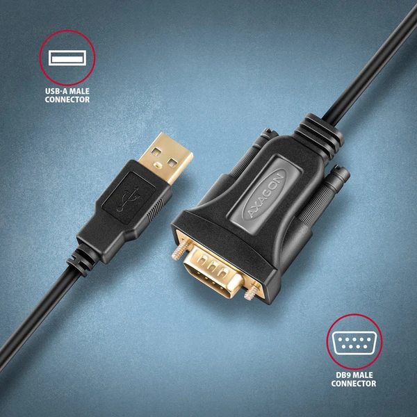 AXAGON USB-A/COM(DE-9) redukcia 1,5m čierna - Káble a redukcie - Obrázok AHS6000701
