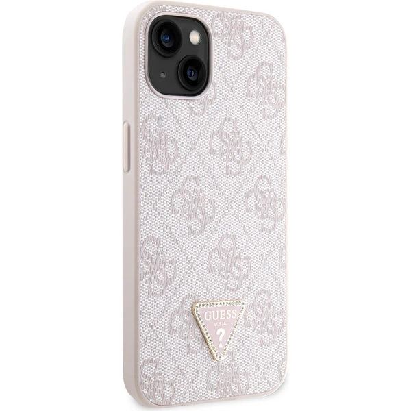 Guess PU 4G Strass Triangle Metal Logo kryt iPhone 15 ružový - Puzdra - Obrázok AIK8000601