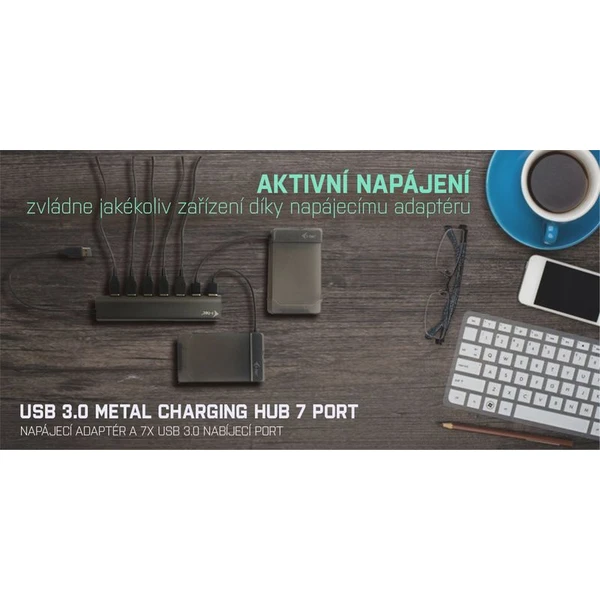 iTec USB 3.0 Hub 7-Port so sieťovým zdrojom - USB huby - Obrázok AJ62000301