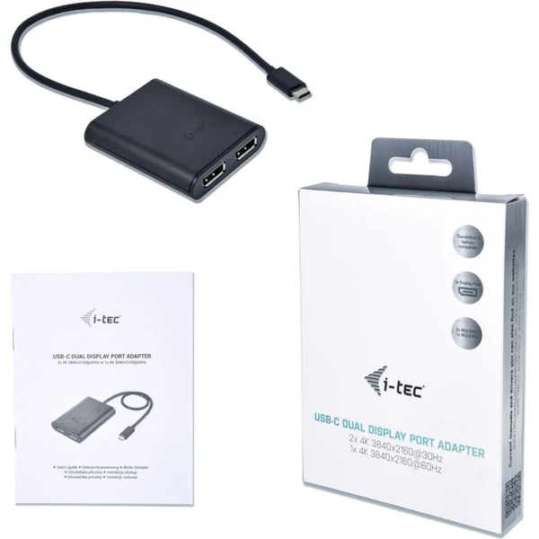 i-tec USB-C/2x DisplayPort redukcia 4K čierna - Káble a redukcie - Obrázok AMTN200401