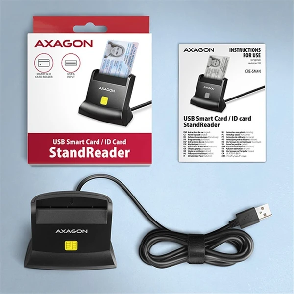 AXAGON CRE-SM4N USB-A StandReader čítačka kontaktných kariet Smart card 1.3m - Čítačky čipových kariet - Obrázok APS6000701
