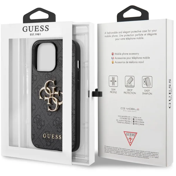 Guess PU 4G Metal Logo Case iPhone 13 Pro sivý - Puzdra - Obrázok AU2MF00101