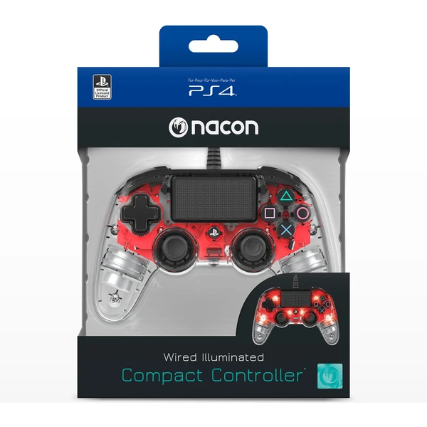 Nacon Gamepad Compact Controller Clear Red (PS4) - Herné ovládače - Obrázok AVOH100201