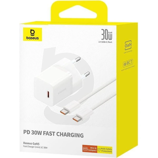 Baseus GaN5 30W USB-C nabíjačka do siete biela - Nabíjačky - Obrázok AXTL000K01