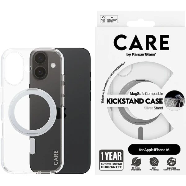 PanzerGlass® CARE kryt Apple iPhone 16 MagSafe KickStand číry/sivý - Puzdra - Obrázok B108000P01