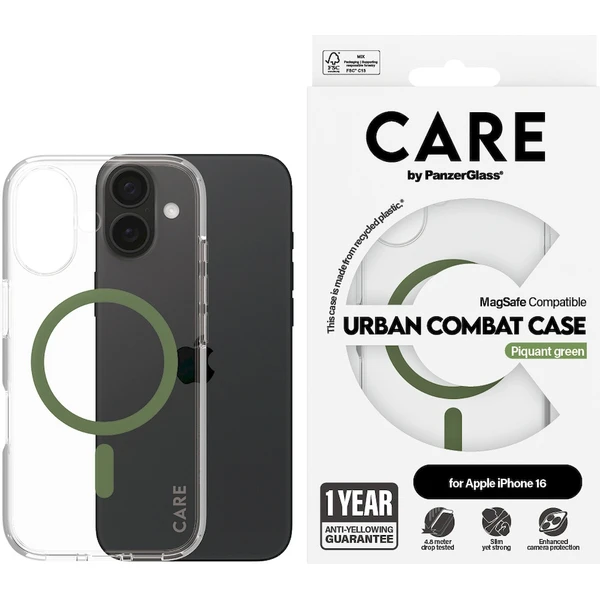 PanzerGlass® CARE kryt Apple iPhone 16 MagSafe Urban Combat číry/zelený - Puzdra - Obrázok B208000P01